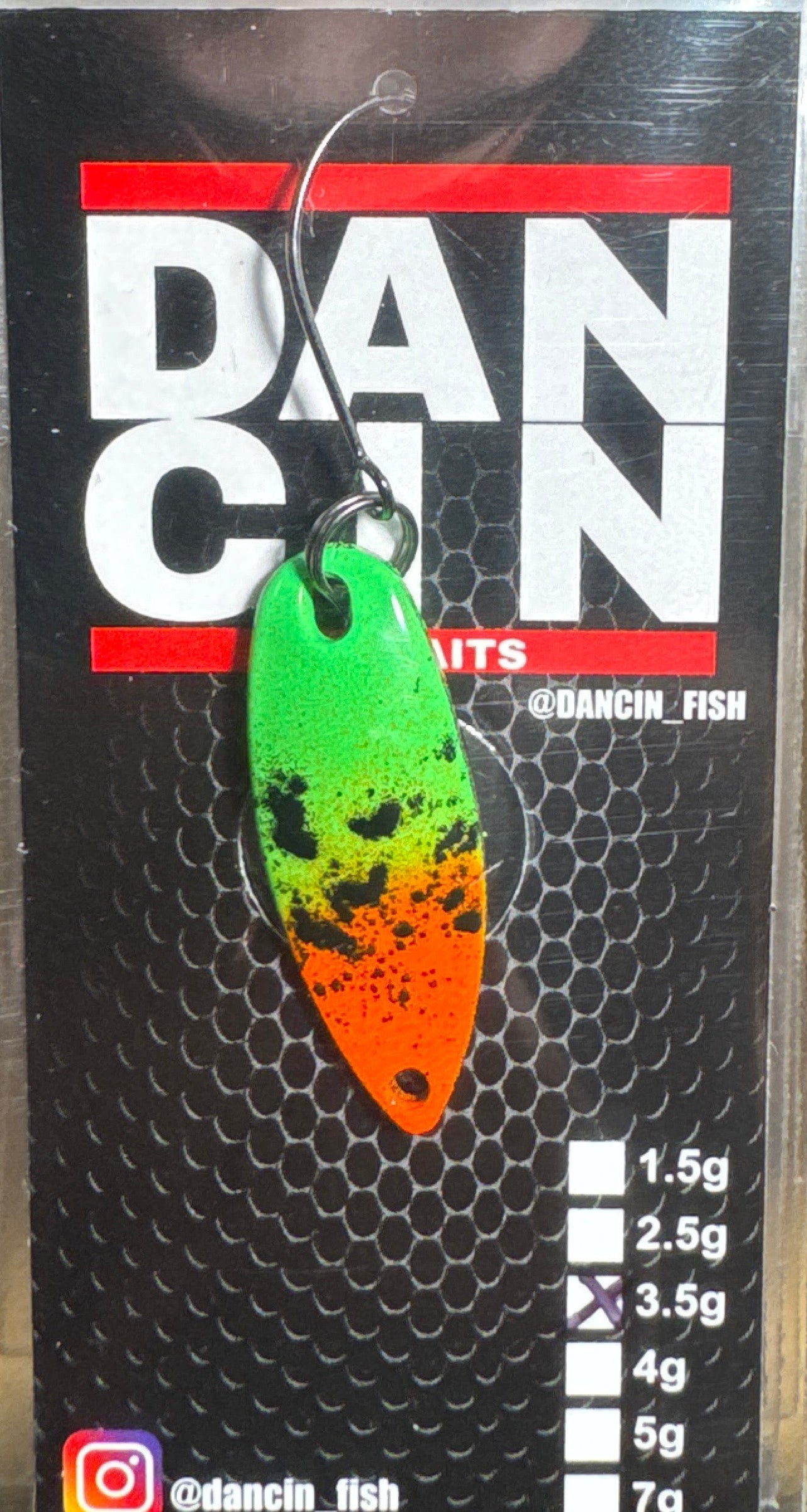 Dancin Spoon Green/Orange black splatter Neon Green on back 3.5 gram