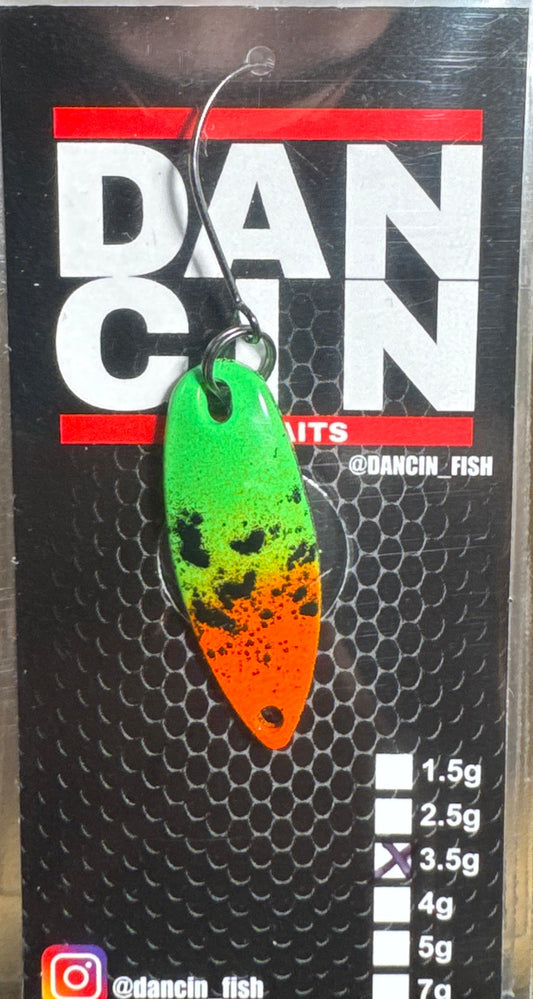 Dancin Spoon Green/Orange black splatter Neon Green on back 3.5 gram