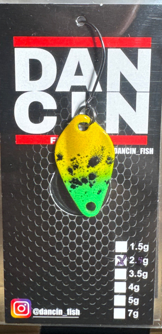 Dancin Spoon Yellow/Green with black splatter on front and back 2 gram