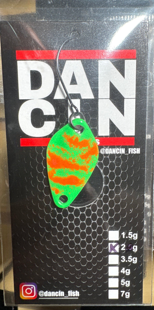 Dancin Spoon Light Green/Bright Orange Pink splatter on back 2 gram