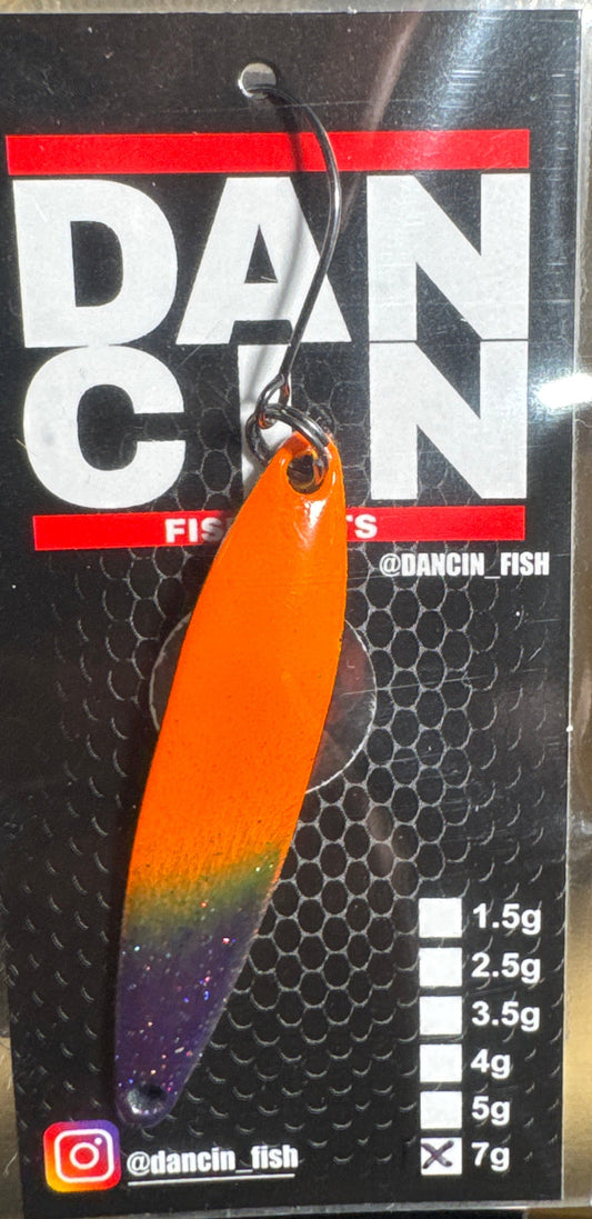 Dancin Spoon Orange/green with Purple flake Neon Green splatter on back 7 gram